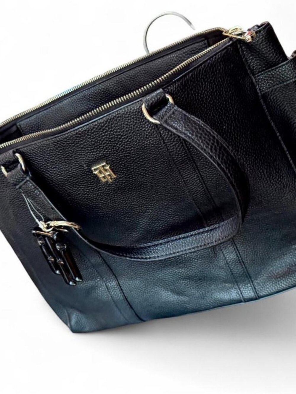 Tommy Hilfiger Black Faux Leather Tote Bag Gold Hardware